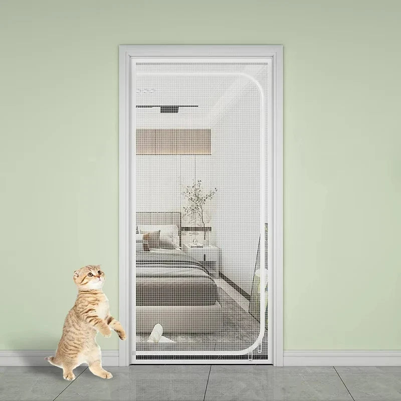Customized Size Zipper Reinforced Cat Fiberglass Door Screen up & Left Opening Shape Curtain Anti-Mosquito Pet Mesh Door Screen
