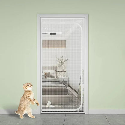 Customized Size Zipper Reinforced Cat Fiberglass Door Screen up & Left Opening Shape Curtain Anti-Mosquito Pet Mesh Door Screen