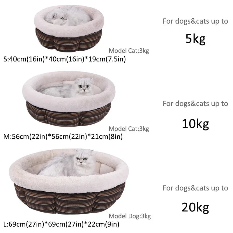 Soft round Pet Beds for Small Medium Large Cats Winter Warm Puppy Sofa House Washable Non-Slip Base Pet Deep Sleeping Kennels