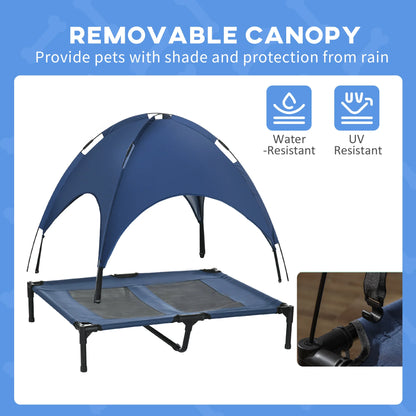 Elevated Portable Dog Cot Pet Bed with UV Protection Canopy Shade, 36 Inch, Dark Blue