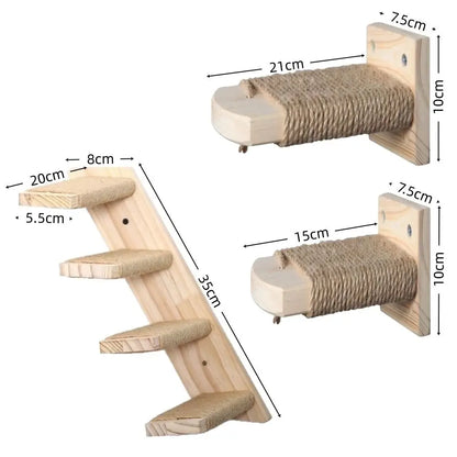 1Pc/4Pcs Wooden Cat Climbing Shelves Sisal Cover Wall Mounted Cat Scratcher Furniture Pet Stairs Toy Scratching Board