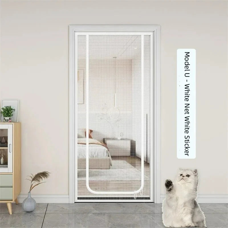 Customized Size Zipper Reinforced Cat Fiberglass Door Screen up & Left Opening Shape Curtain Anti-Mosquito Pet Mesh Door Screen