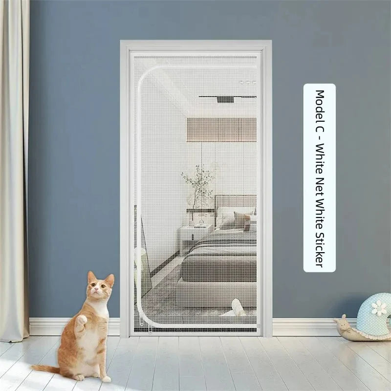 Customized Size Zipper Reinforced Cat Fiberglass Door Screen up & Left Opening Shape Curtain Anti-Mosquito Pet Mesh Door Screen