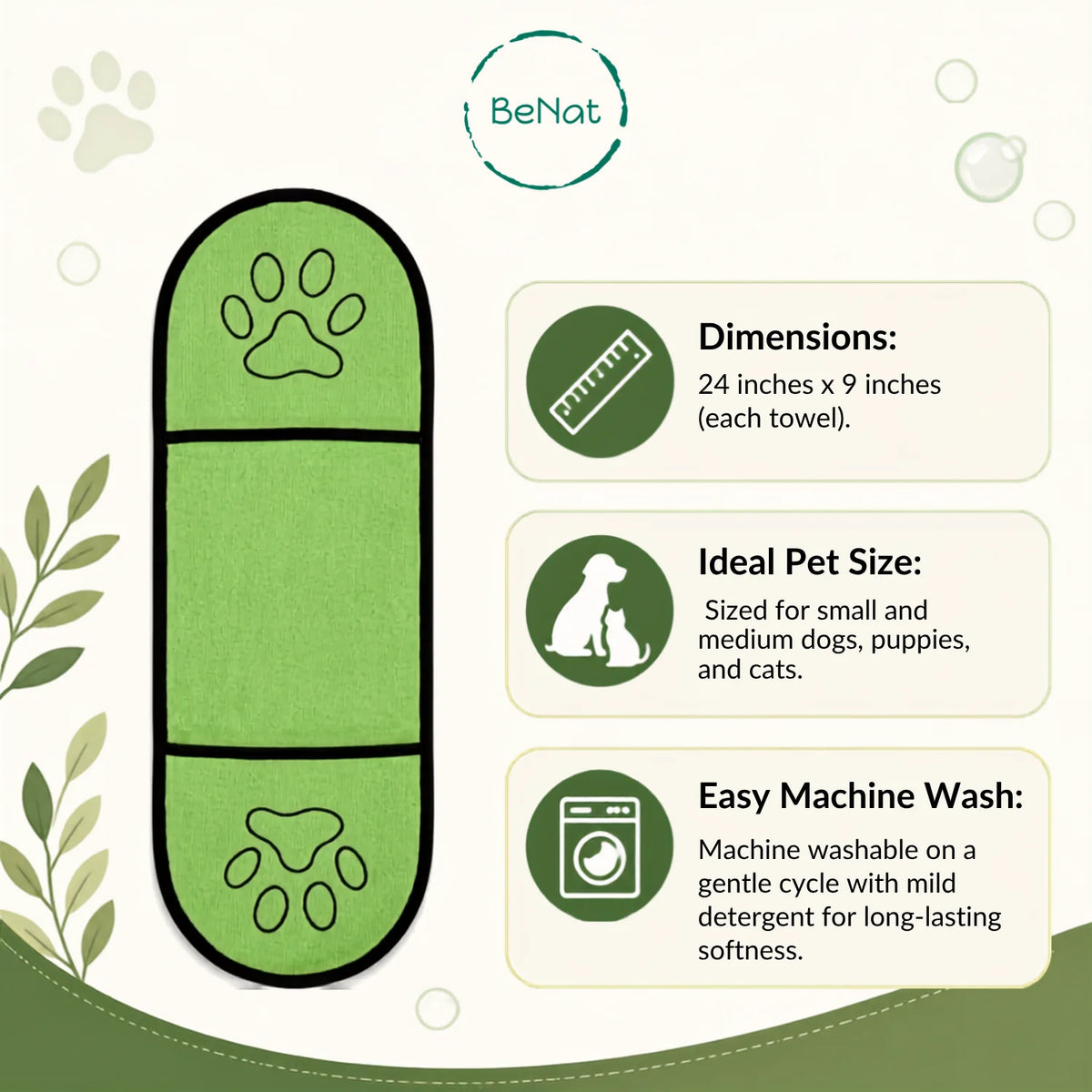 Benat Pets. Dog Bath Towel Double Drop Pocket Design